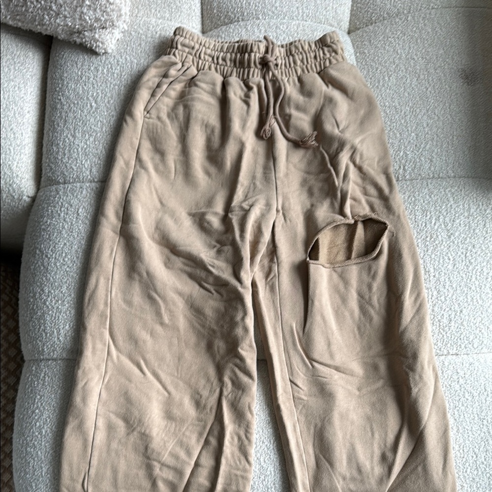 OAK + FORT Tan Khaki Wide Leg Sweatpants